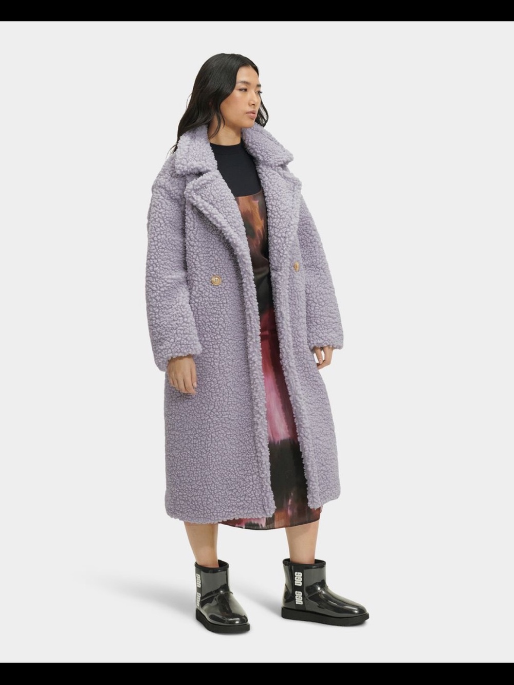 UGG Women's Lilac Gertrude Double Breasted Long Teddy Coat Size Medium